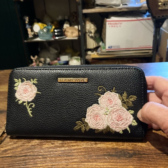 Rampage Handbags - Rampage Black floral women's embroidered zip around wallet